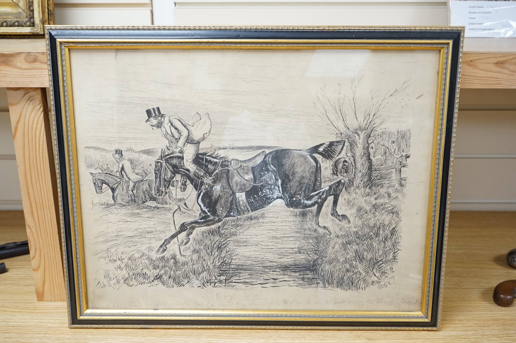 George Finch Mason (1850-1915), Hunting scenes, each signed and inscribed, set of four ink sketches heightened with white, 34 x 44cm